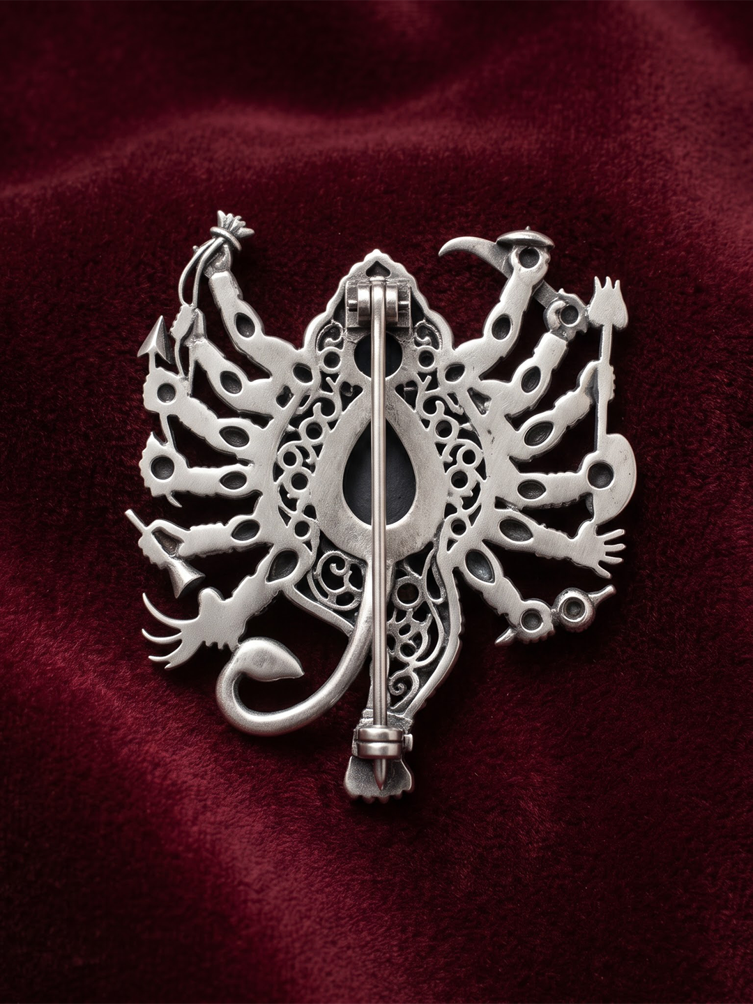 925 sterling silver hallmark back of Narsimha brooch