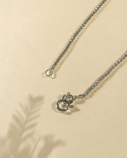 Silver necklace with clasp on a beige background