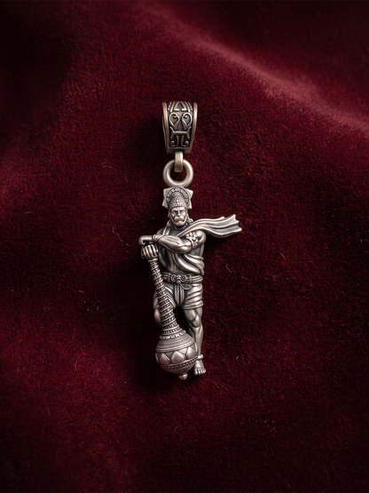 Oxidized 925 silver standing Hanuman pendant with gada Bajrangbali
