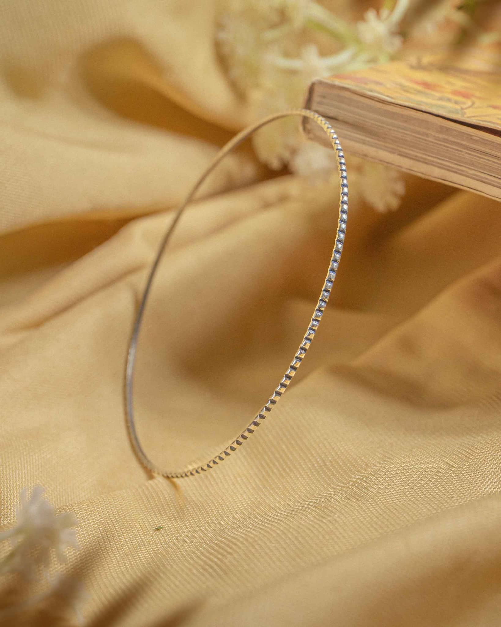 92.5 Sterling Silver Diamond-Cut Thin Bangle | Faceted Stackable Kada