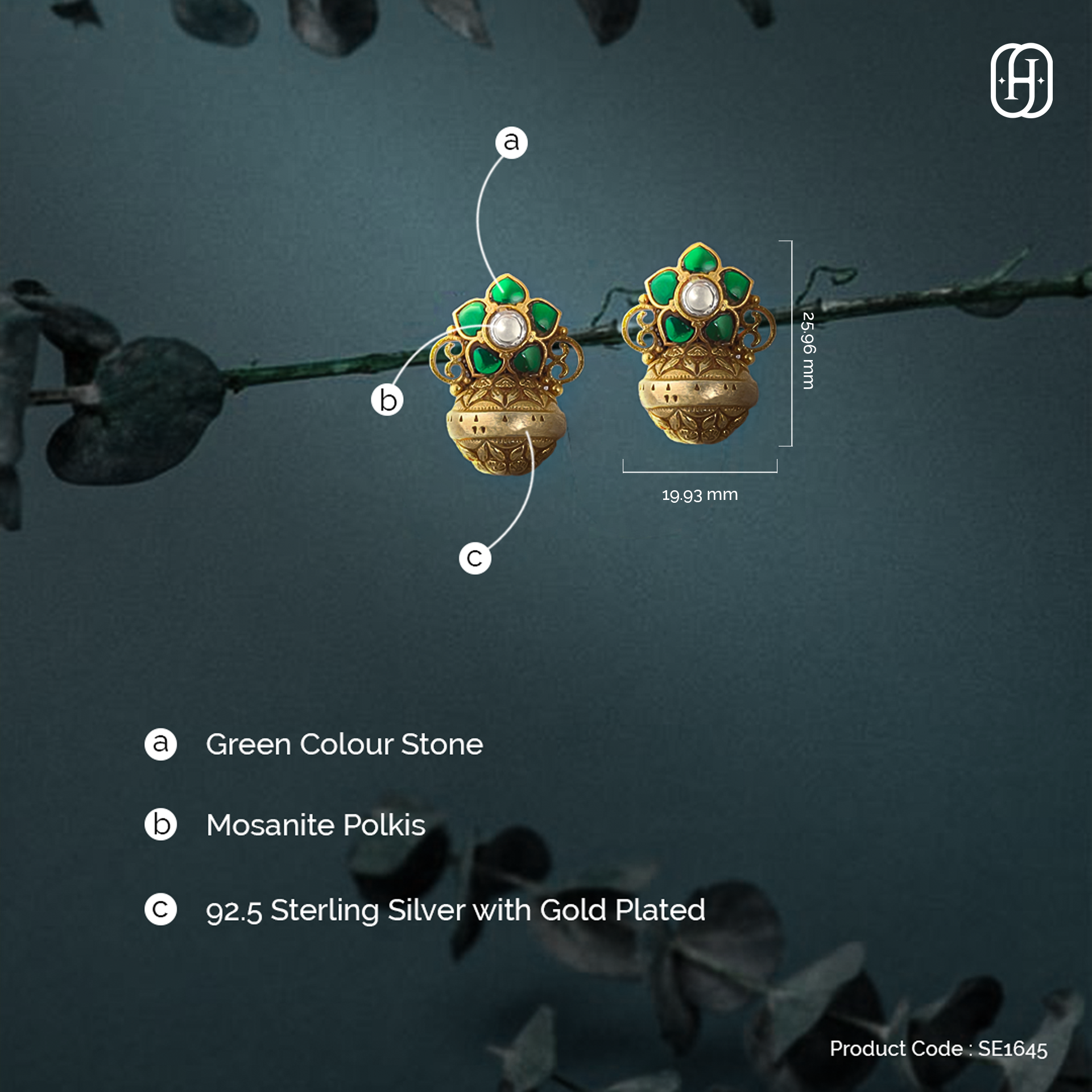 Elegant green stone Polki earrings with gold plating and Mosanite Polkis for a stunning look