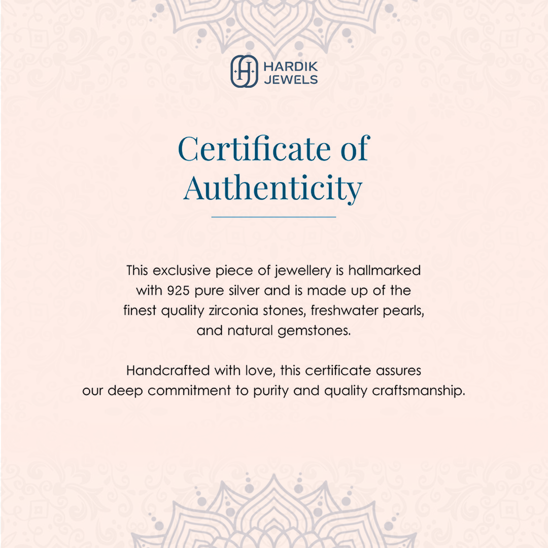 Certificate of Authenticity for Hardik Jewels moissanite polki jewelry made with 925 silver and quality gemstones
