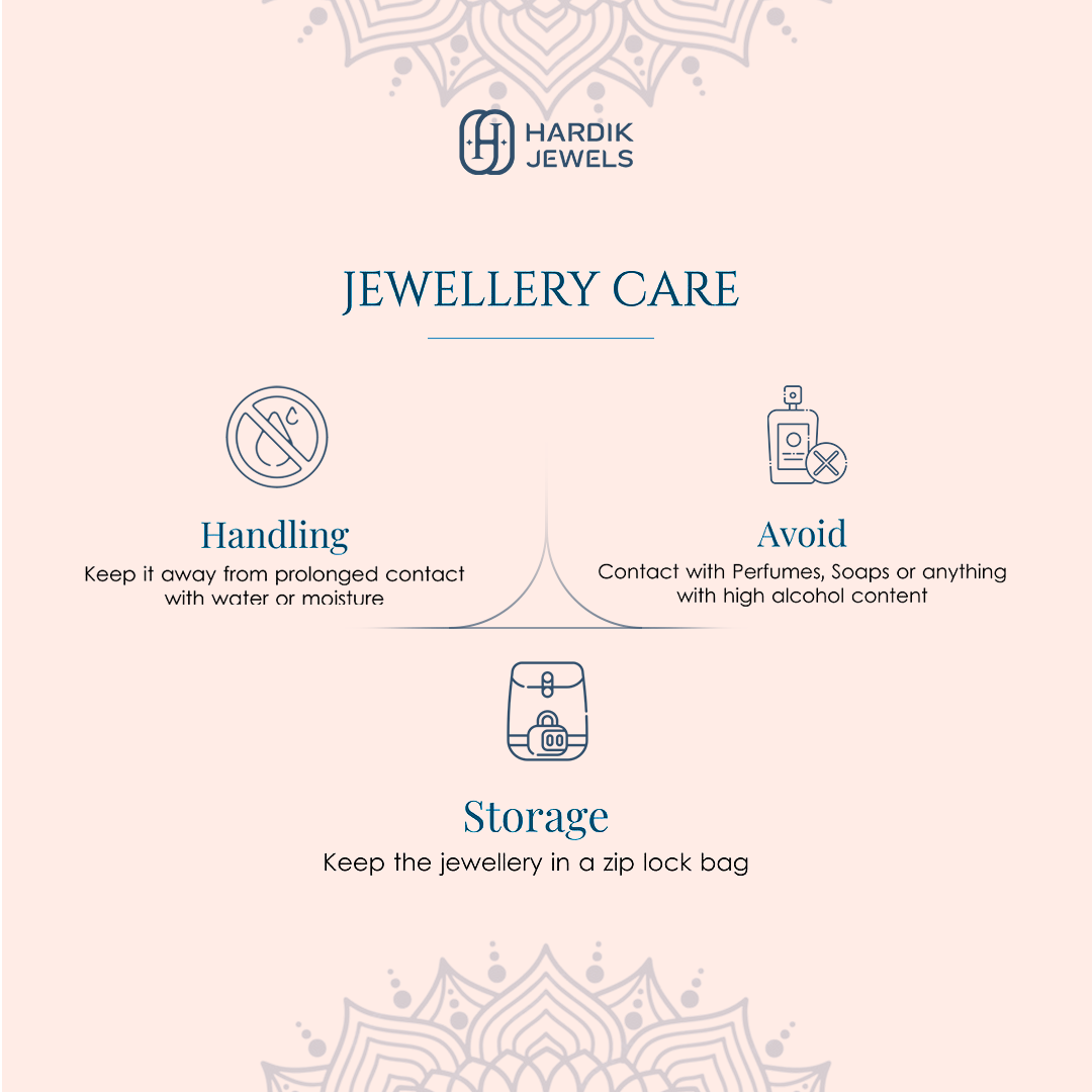 Jewelry care guide for Hardik Jewels moissanite polki jewelry with storage tips