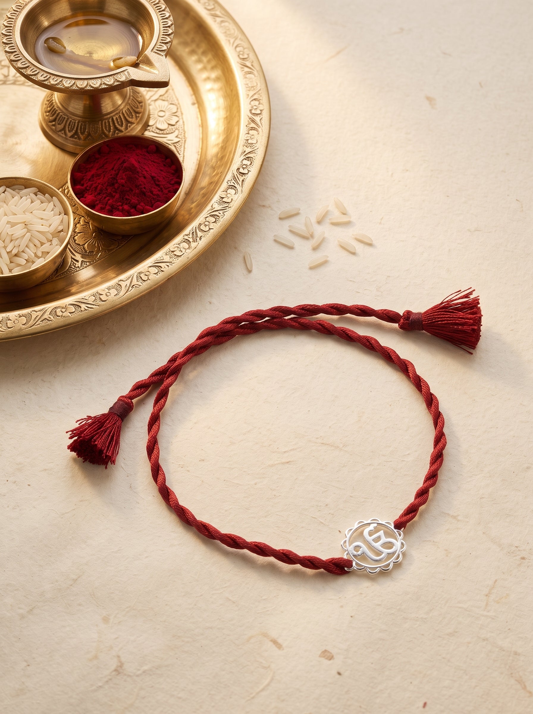 Ik Onkar Silver Rakhi - Maroon Thread