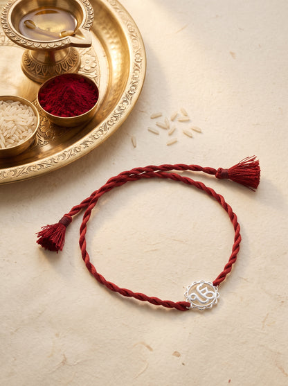 Ik Onkar Silver Rakhi - Maroon Thread