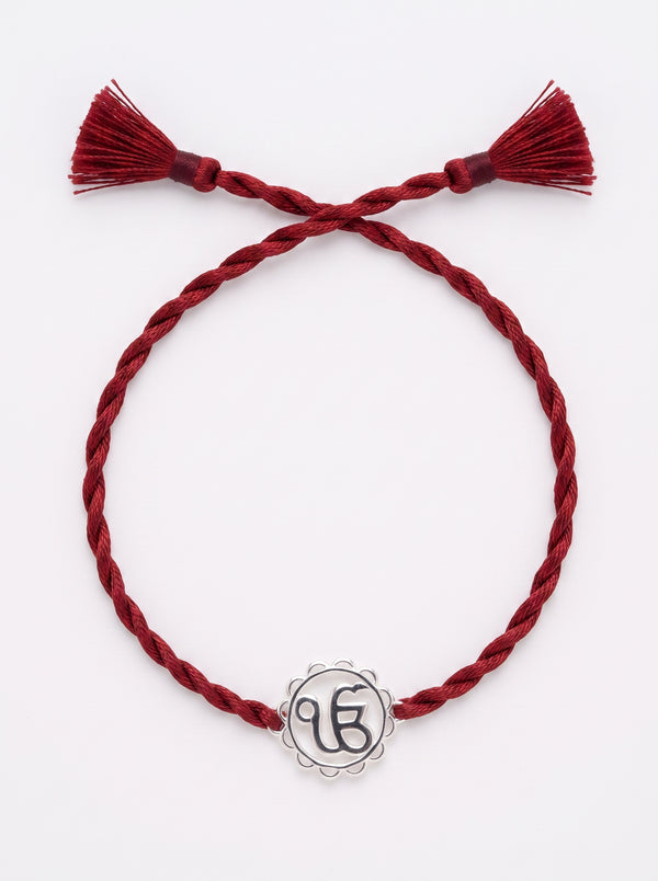 Ik Onkar Silver Rakhi - Maroon Thread