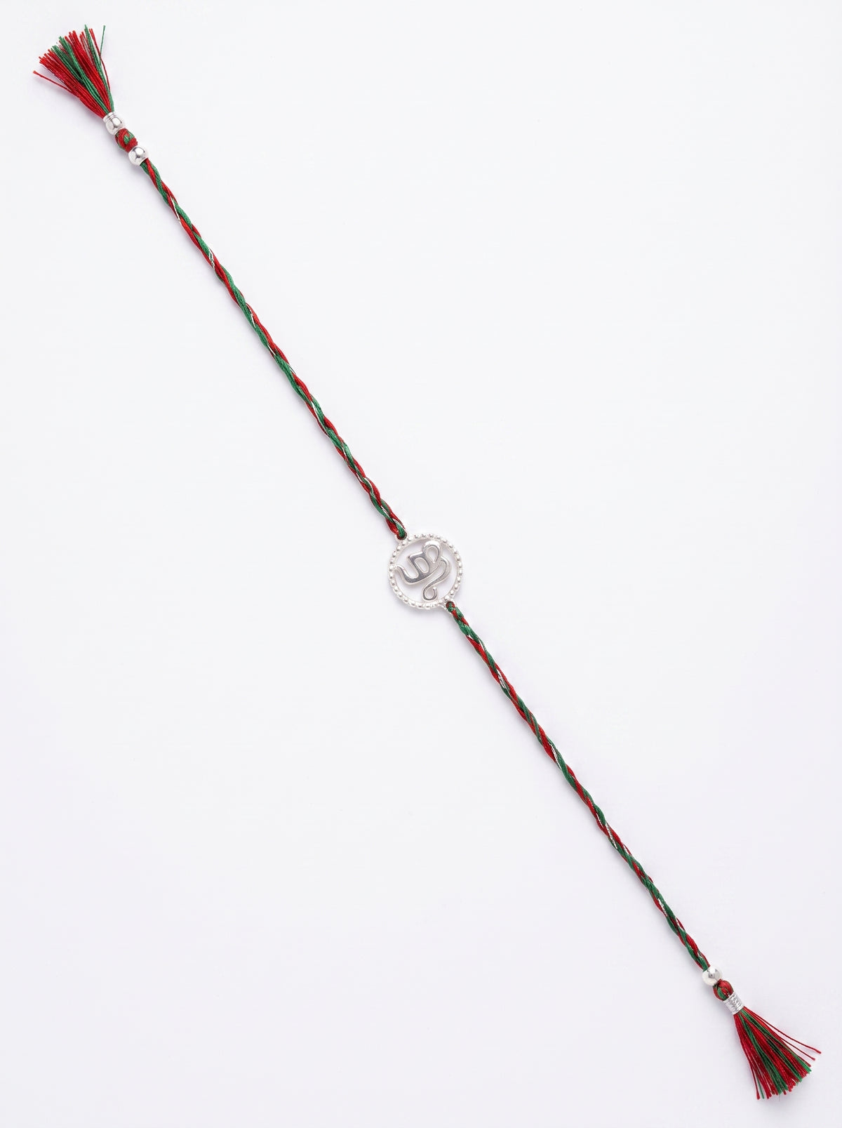 Ik Onkar CZ Halo Silver Rakhi - Red Green