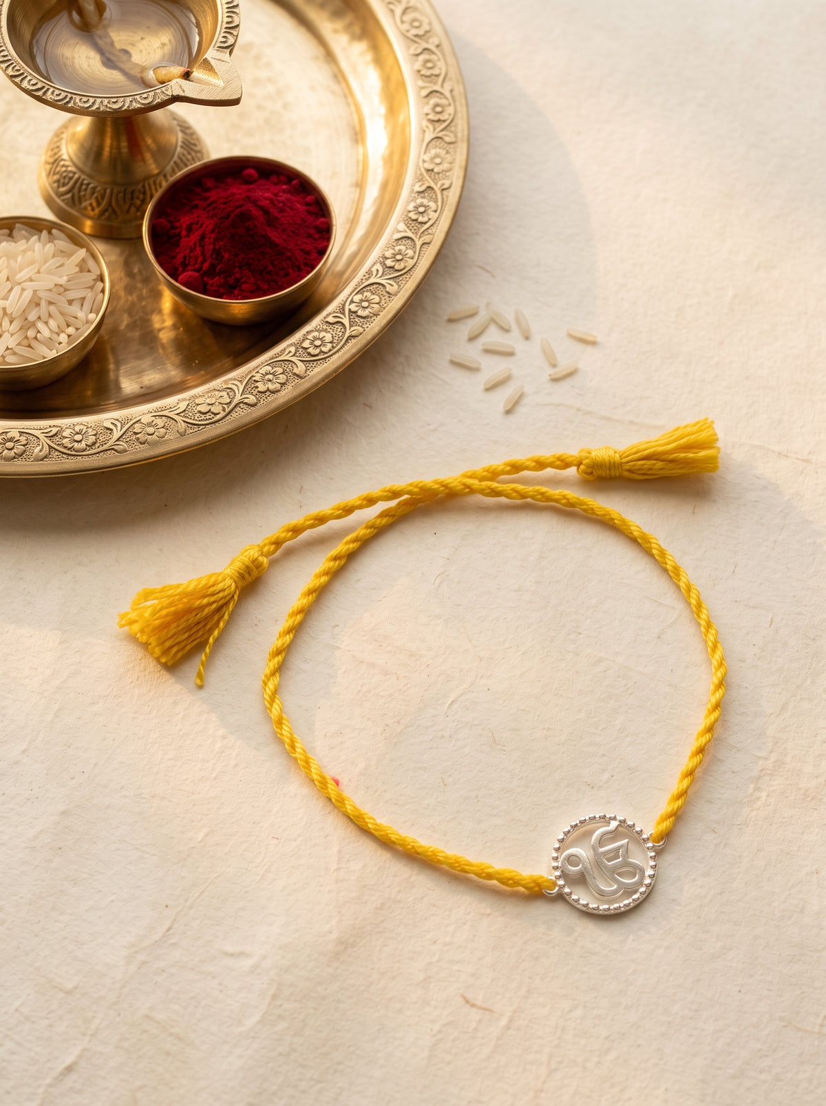Ik Onkar CZ Halo Silver Rakhi - Yellow