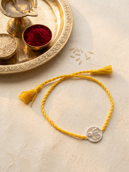 Ik Onkar CZ Halo Silver Rakhi - Yellow