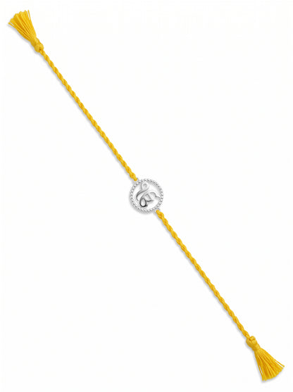 Ik Onkar CZ Halo Silver Rakhi - Yellow