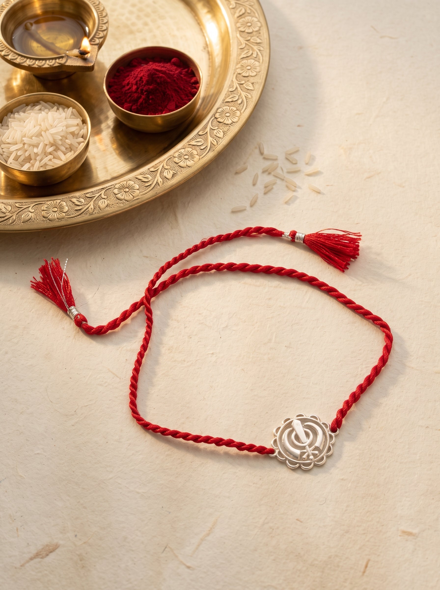 Khanda Silver Rakhi - Red Thread