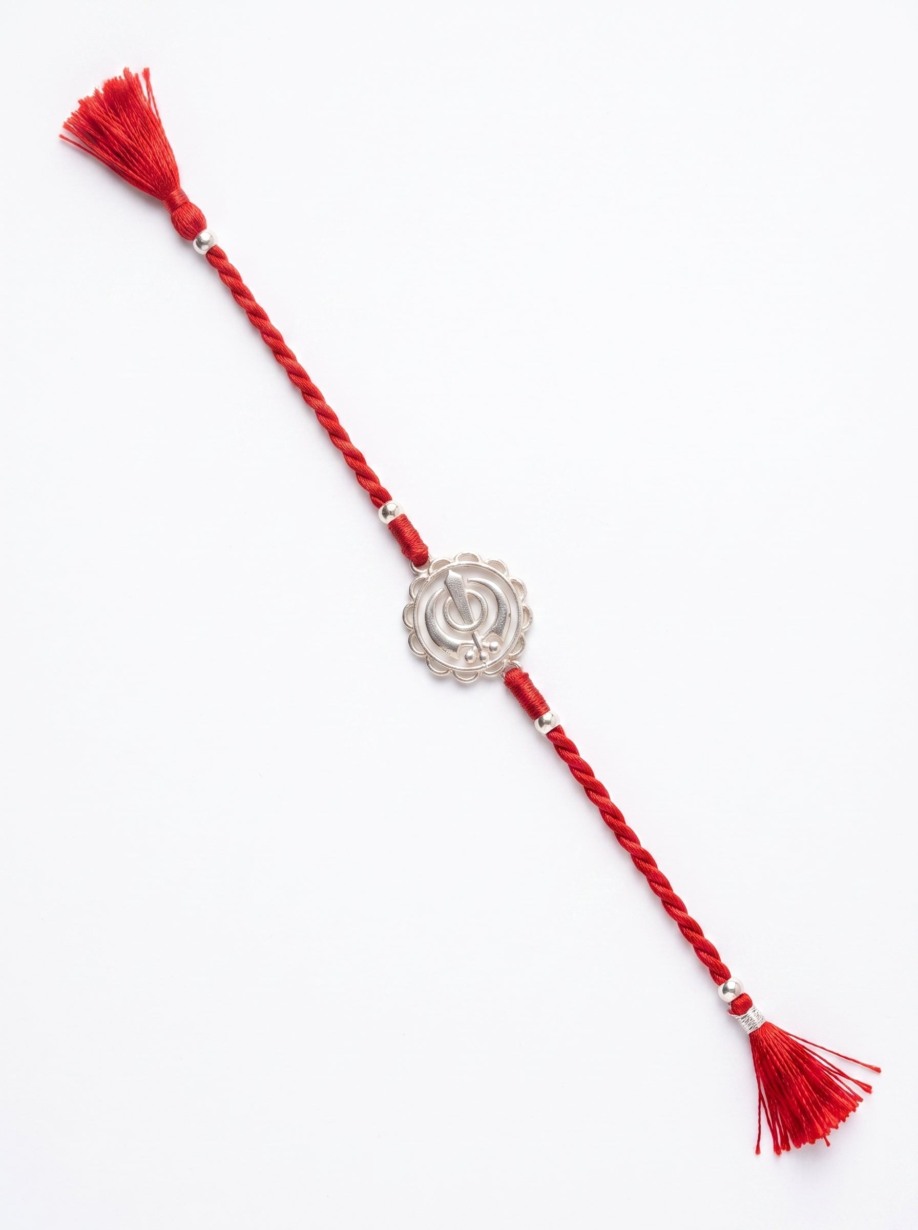 Khanda Silver Rakhi - Red Thread