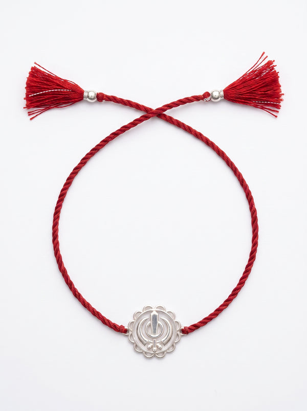 Khanda Silver Rakhi - Red Thread