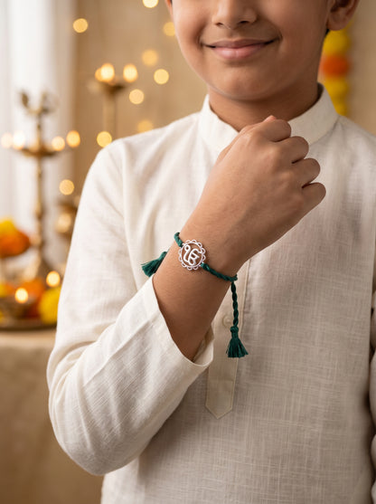 Ik Onkar Floral Silver Rakhi - Green