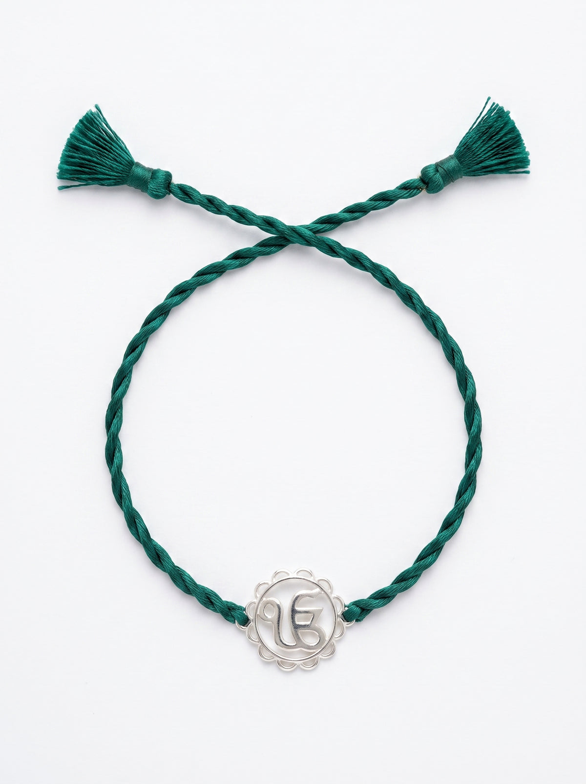 Ik Onkar Floral Silver Rakhi - Green - studio product photo - Hardik Jewels