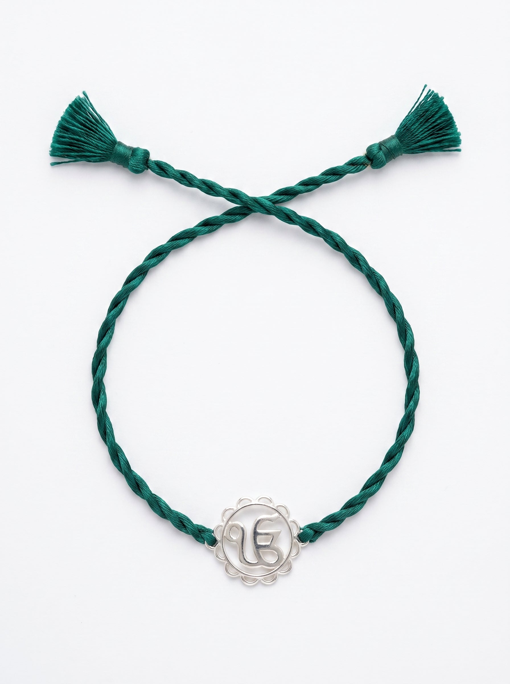 Ik Onkar Floral Silver Rakhi - Green - studio product photo - Hardik Jewels