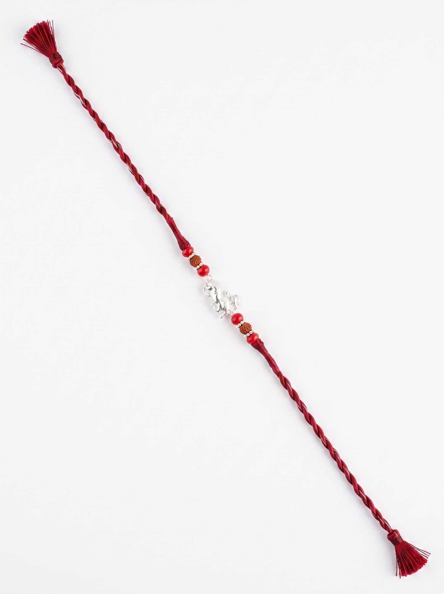 Nandi Silver Rakhi with Rudraksha - Maroon