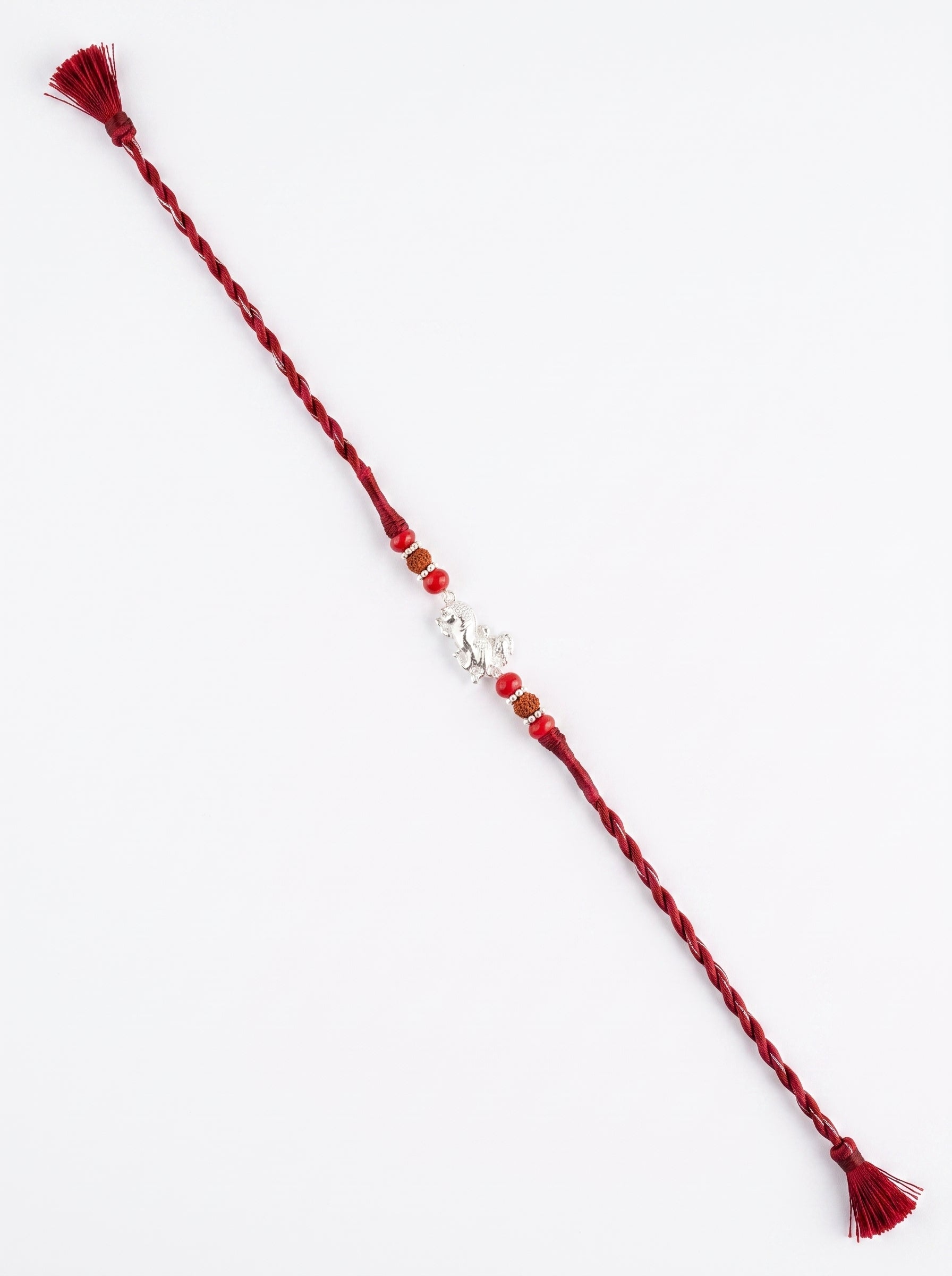 Nandi Silver Rakhi with Rudraksha - Maroon