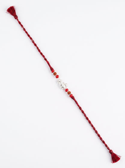 Nandi Silver Rakhi with Rudraksha - Maroon