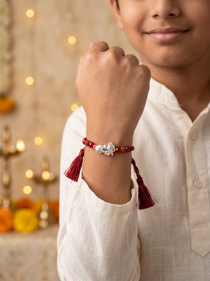 Nandi Silver Rakhi with Rudraksha - Maroon