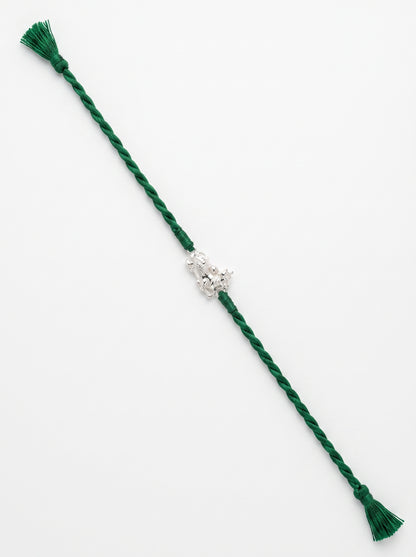 Nandi Silver Rakhi - Green Thread