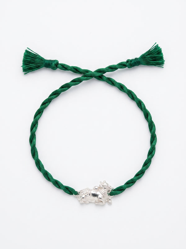 Nandi Silver Rakhi - Green Thread