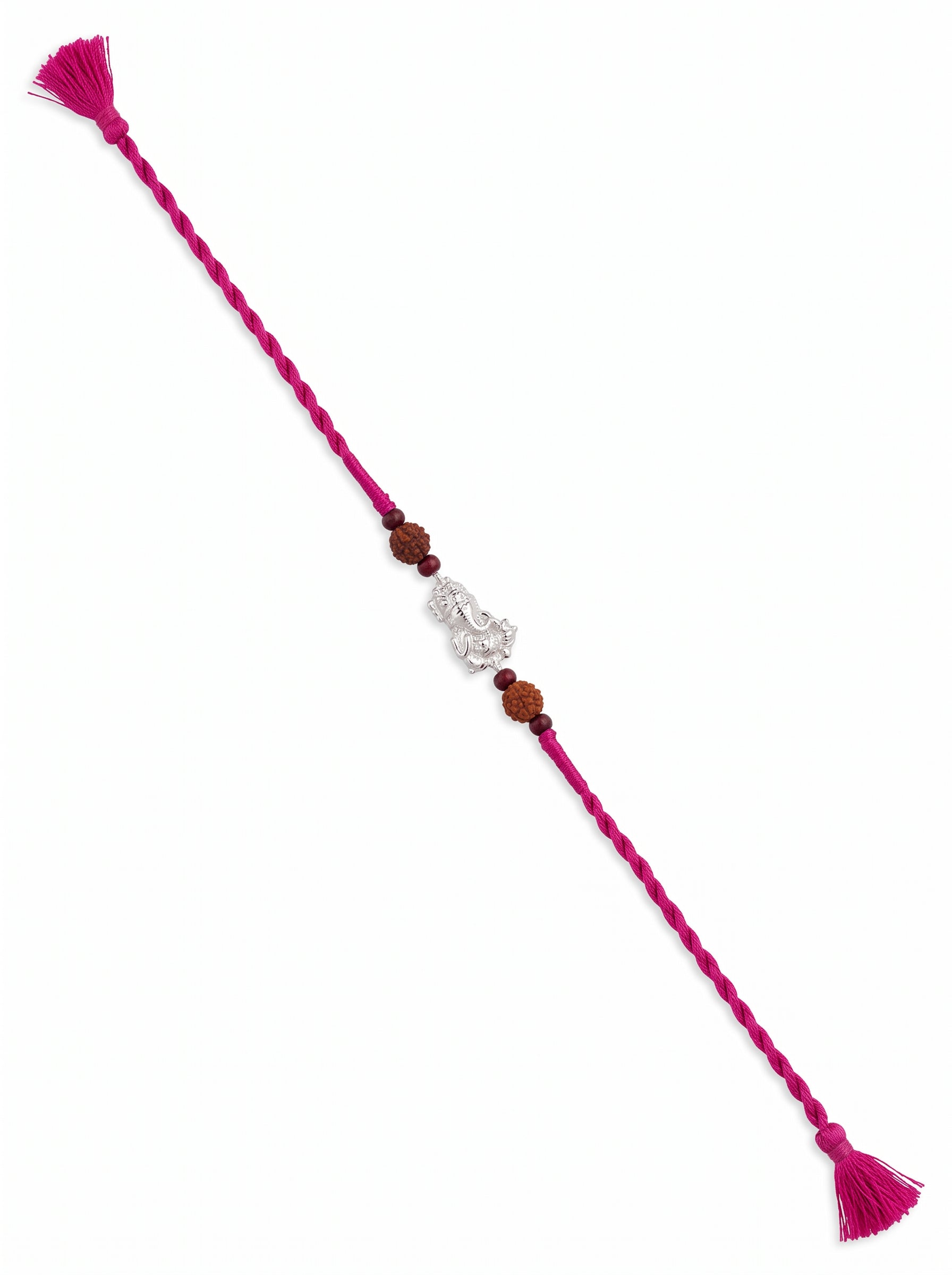 Nandi Silver Rakhi with Rudraksha - Pink