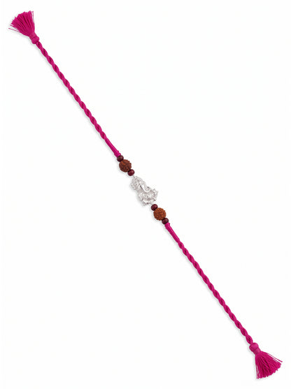 Nandi Silver Rakhi with Rudraksha - Pink