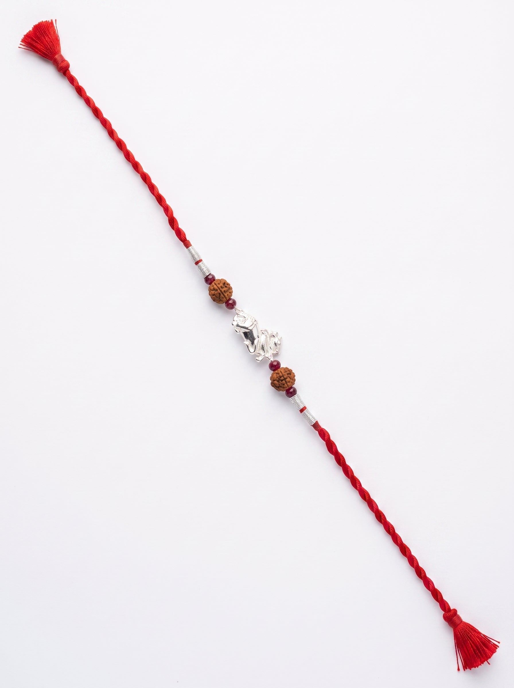 Nandi Silver Rakhi with Rudraksha - Red
