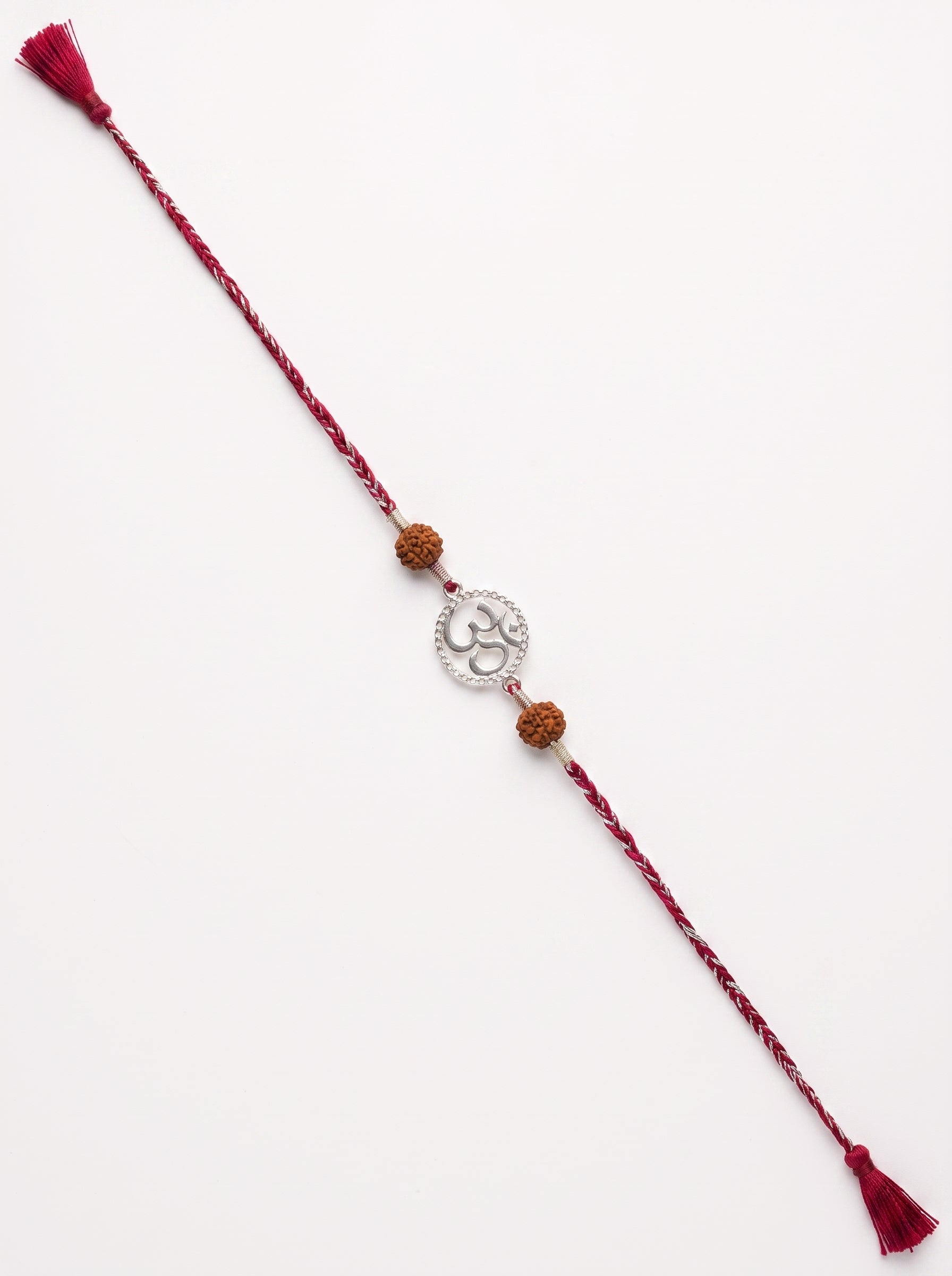 Om Silver Rakhi with Rudraksha - Pink