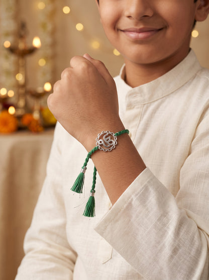 Ik Onkar Silver Rakhi - Green Thread