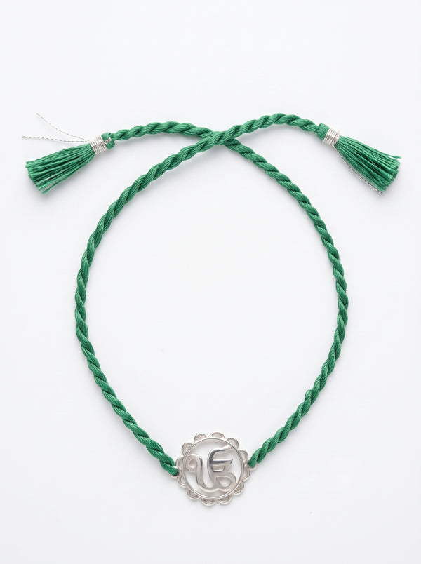 Ik Onkar Silver Rakhi - Green Thread