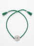 Ik Onkar Silver Rakhi - Green Thread - studio product photo - Hardik Jewels