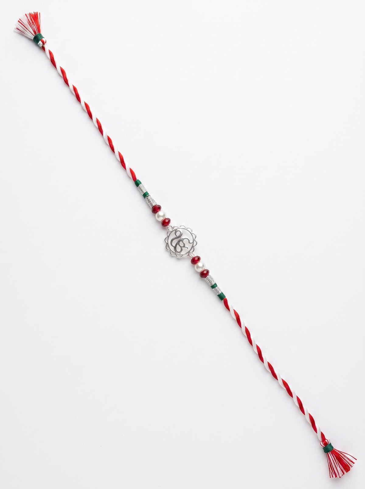 Ik Onkar Silver Rakhi with Beads - Red White