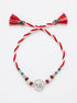 Ik Onkar Silver Rakhi with Beads - Red White - studio product photo - Hardik Jewels