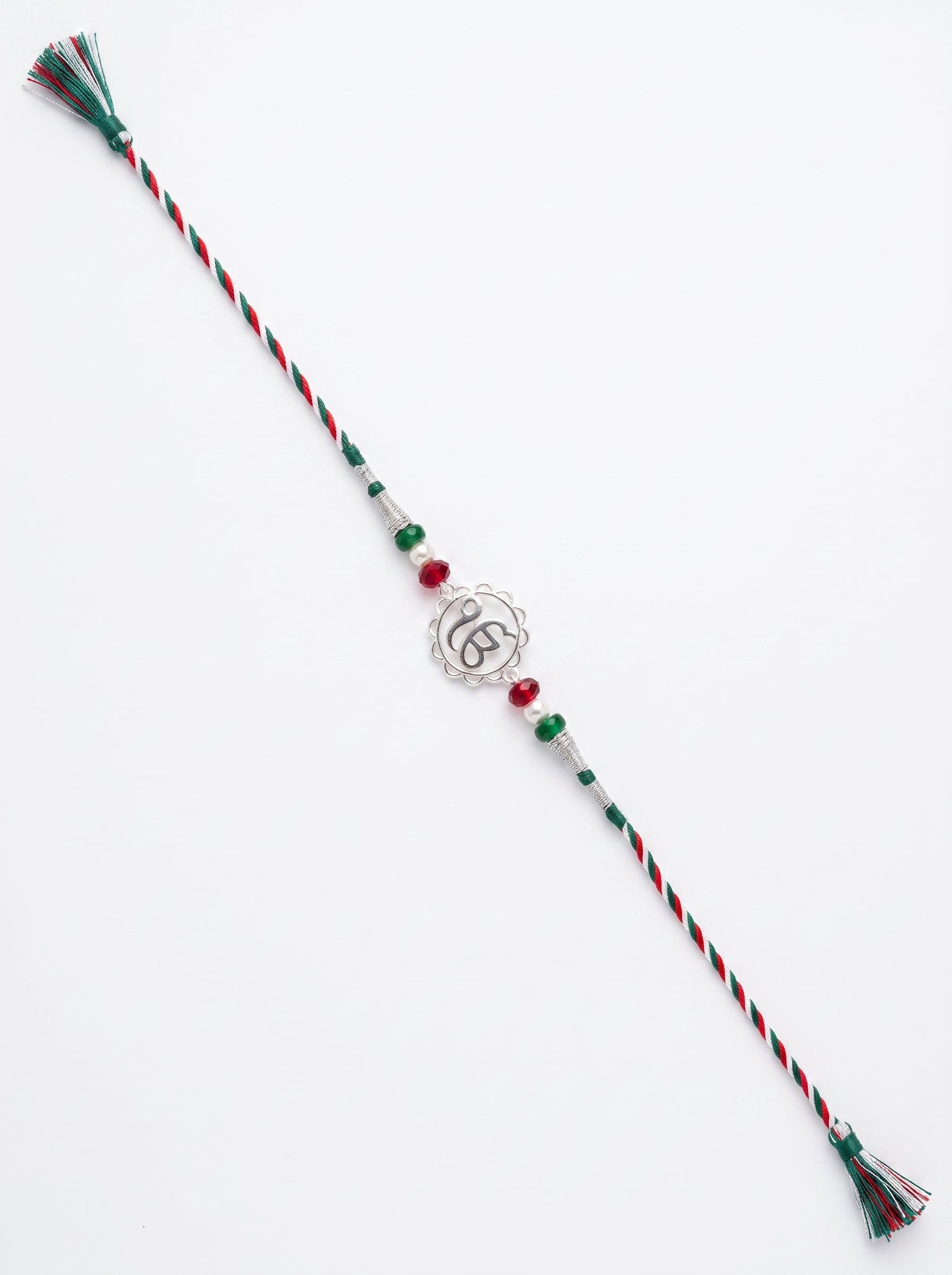 Ik Onkar Silver Rakhi with Beads - Tricolour