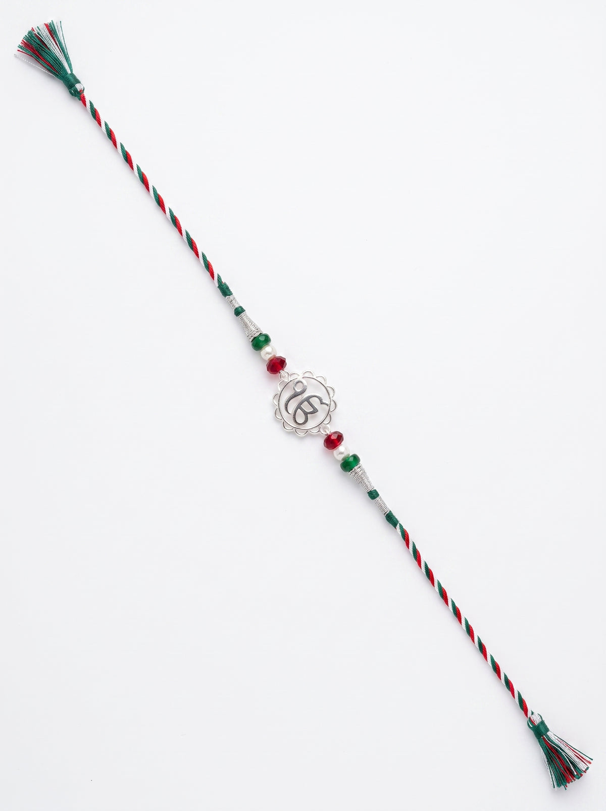 Ik Onkar Silver Rakhi with Beads - Tricolour