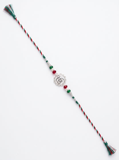 Ik Onkar Silver Rakhi with Beads - Tricolour