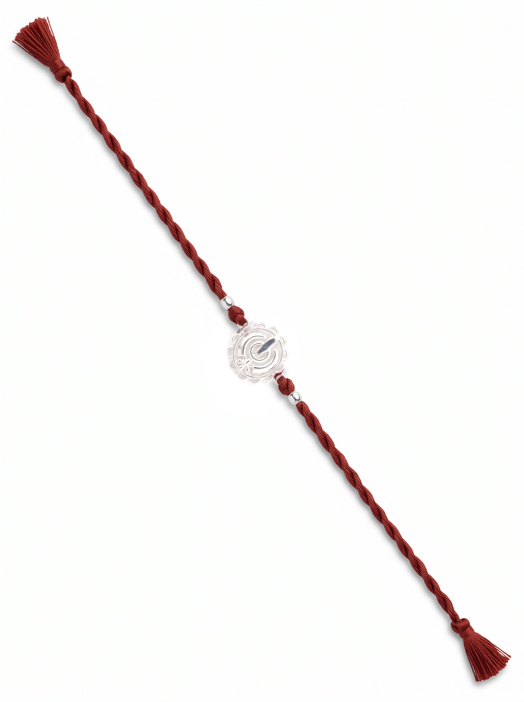 Khanda Silver Rakhi - Maroon Double Dori