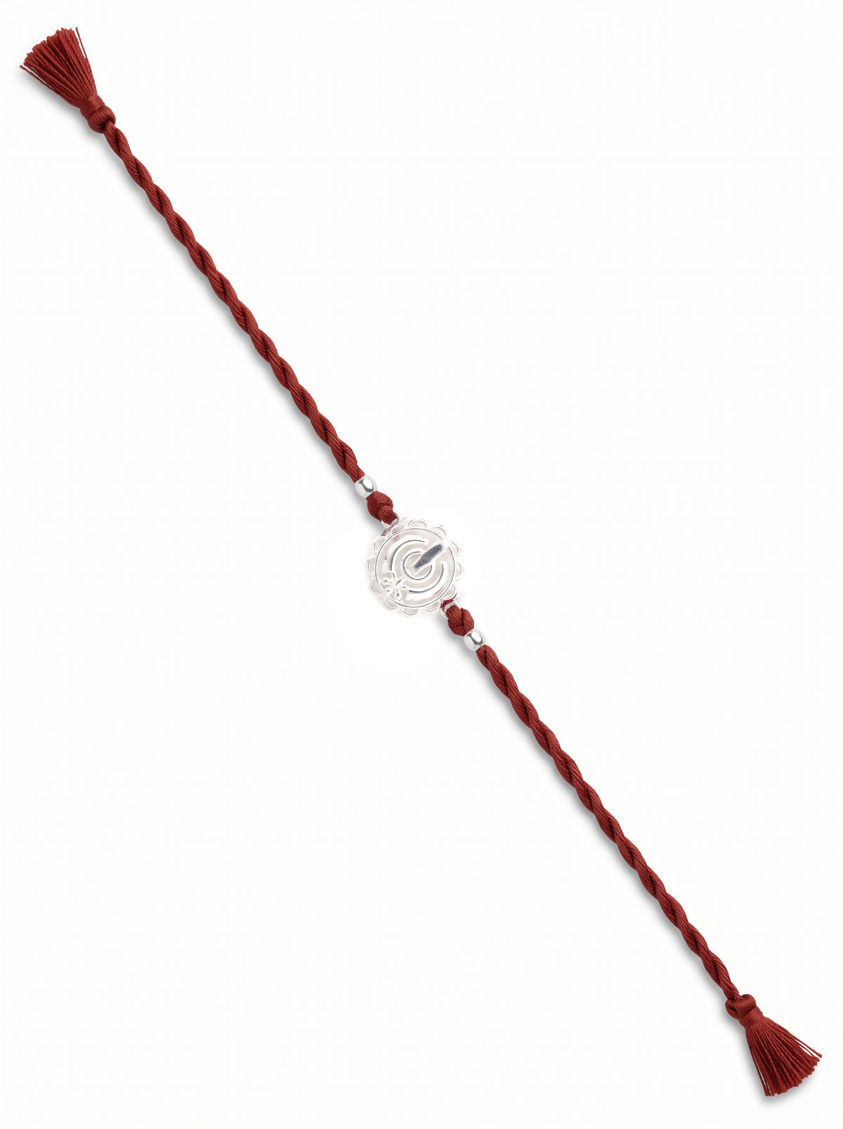 Khanda Silver Rakhi - Maroon Double Dori