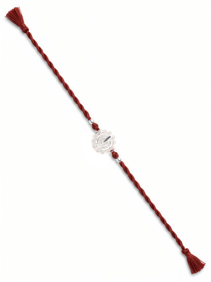 Khanda Silver Rakhi - Maroon Double Dori