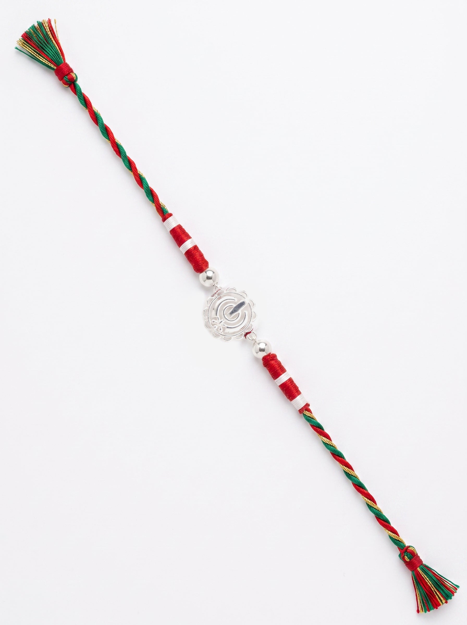 Khanda Silver Rakhi with Pearls - Tricolour