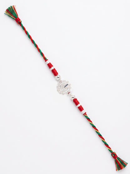 Khanda Silver Rakhi with Pearls - Tricolour