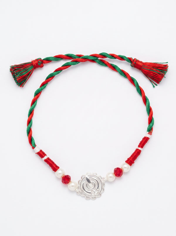 Khanda Silver Rakhi with Pearls - Tricolour