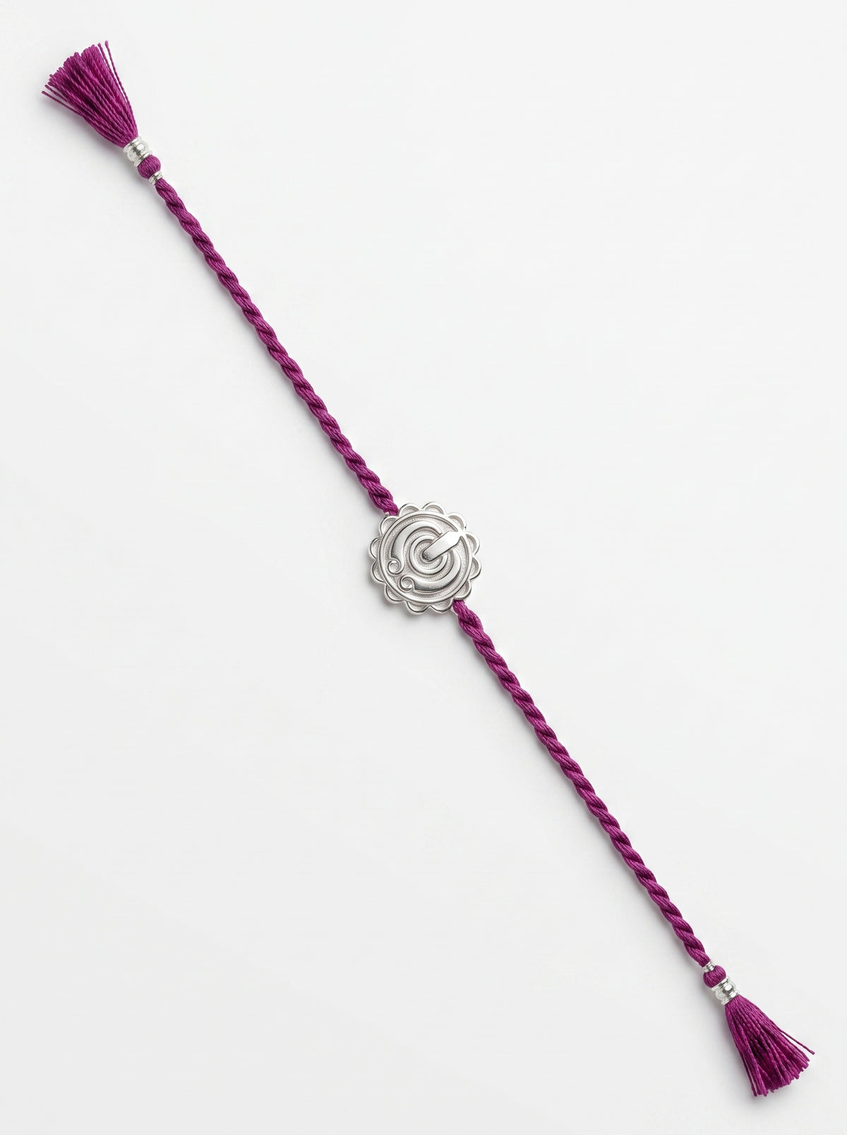 Khanda Silver Rakhi - Purple Thread