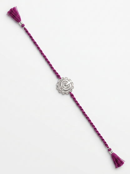 Khanda Silver Rakhi - Purple Thread