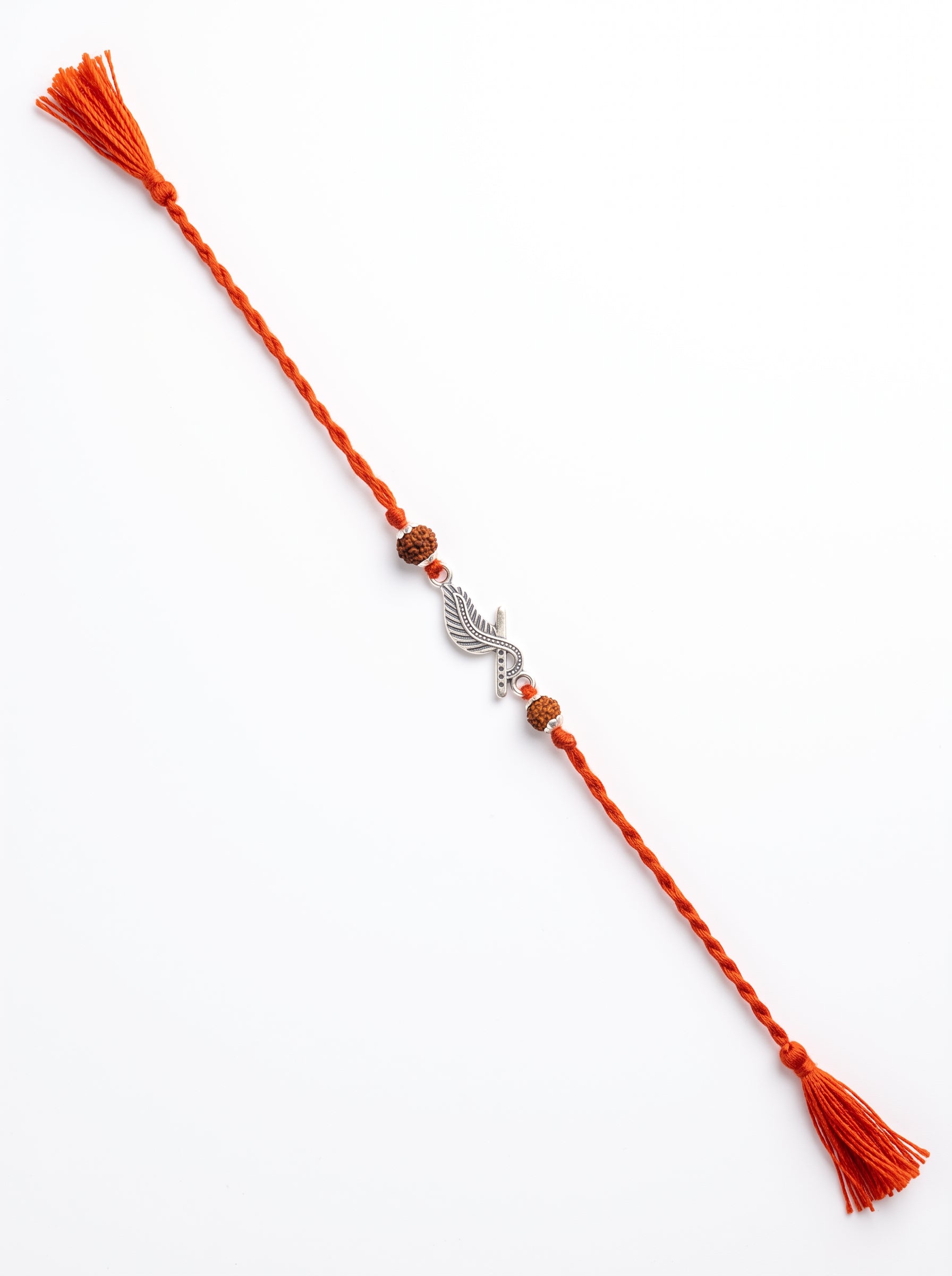 Mor Pankh Silver Rakhi with Rudraksha - Red