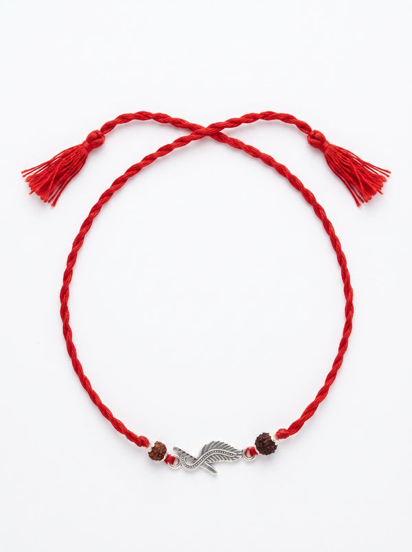 Mor Pankh Silver Rakhi with Rudraksha - Red