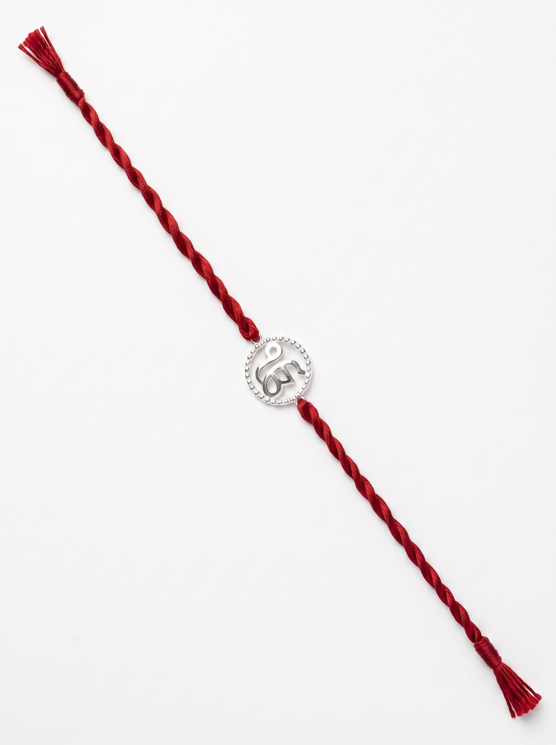 Ik Onkar CZ Halo Silver Rakhi - Red