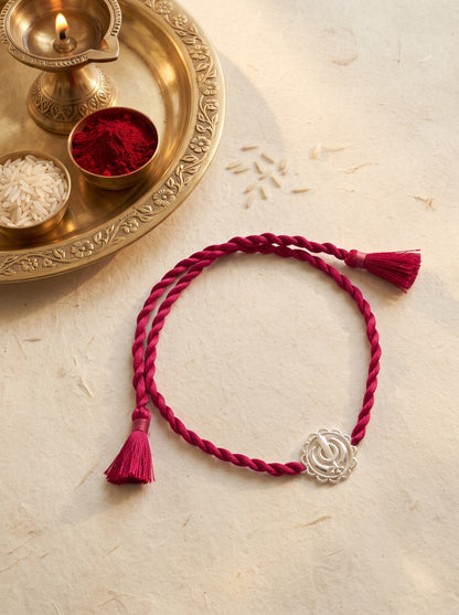Khanda Silver Rakhi - Pink Thread